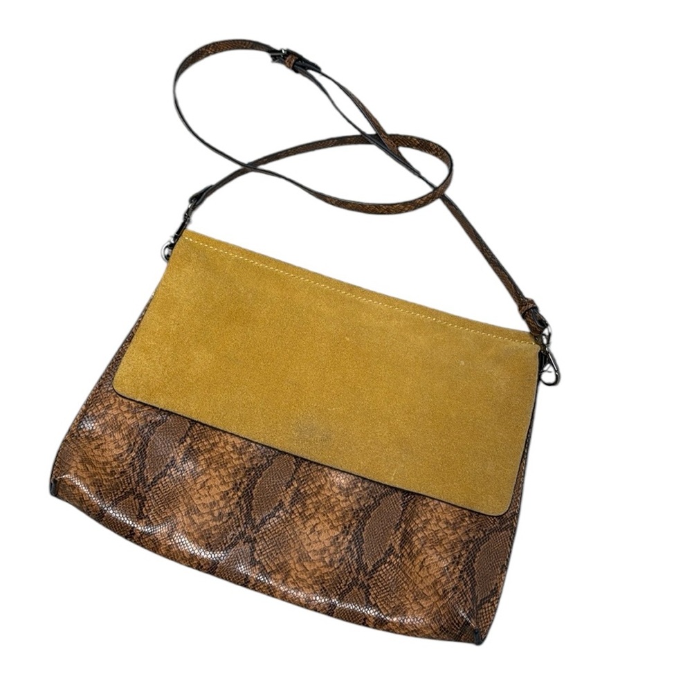 Zara Basic Snakeskin Print mustard Leather Crossbody yellow brown clutch